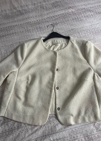 H&M Ekru Dokulu Kisa Ceket Hm