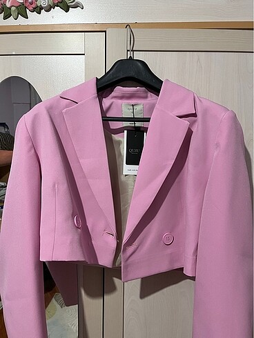 Quzu kruvaze blazer ceket şeker pembe