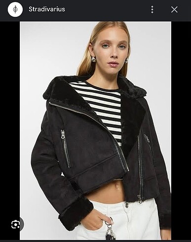 Stradivarius suni kürklü ve yünlü astar detaylı kısa crop biker 