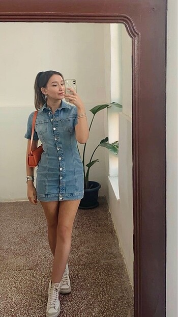 Zara Zara kısa kollu mini denim elbise