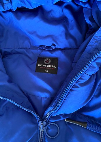 xs Beden Parlak Mavi Oversize Kapüşonlu Şişme Mont
