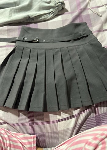 Gri Pilili Mini Şort Etek