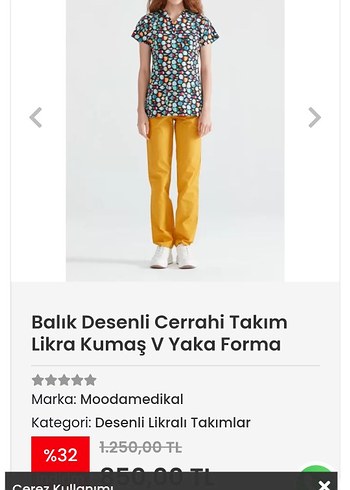 xs Beden Moodamedikal balik desenli xs hemşire forma takımı