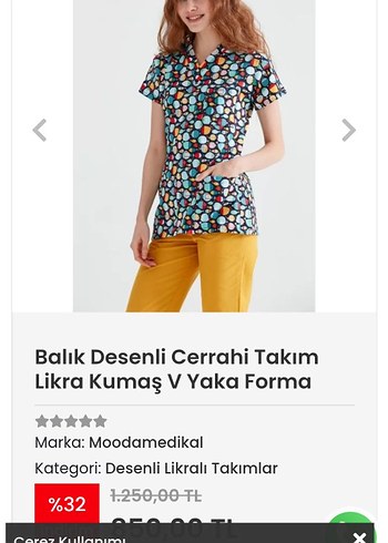 Adidas Moodamedikal balik desenli xs hemşire forma takımı