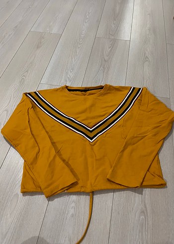 Sarı V Yaka Uzun Kollu Salaş Sweatshirt