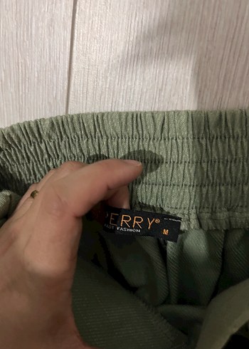 Diğer Kemerli Gri Yeşil Kadın Keten Pantolon