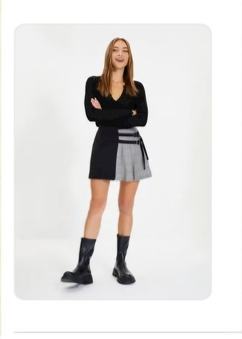 Gri Siyah Ekose Mini Etek