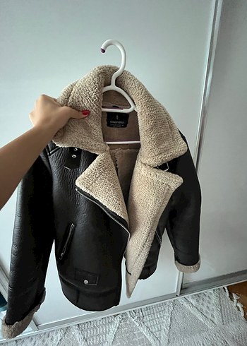 Kürk Detaylı Kahverengi Deri Kadın Ceket