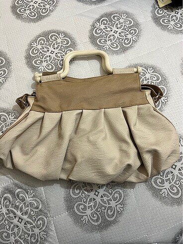 Mango Krem rengi vintage deri çanta
