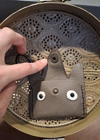 Kedi Figürlü Gri  Deri Charm - Görsel 2