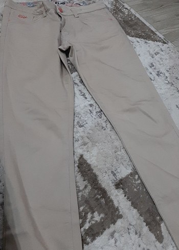 Düğmeli Bej Keten Pantolon - Görsel 2