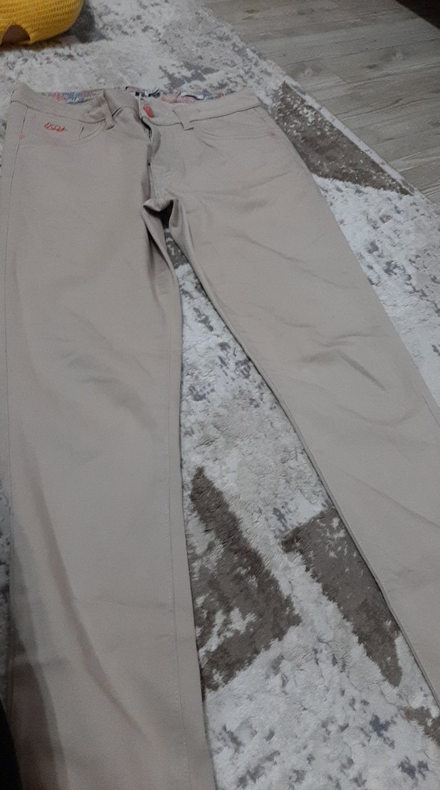 Düğmeli Bej Keten Pantolon - Görsel 2