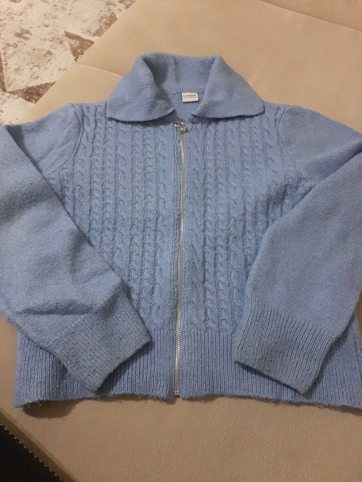 Fermuarlı mavi Triko ceket - Görsel 3