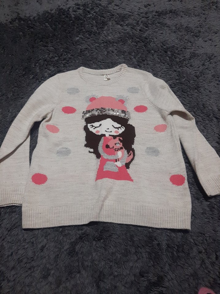 Kız Çocuk Gri Baskılı Triko Sweatshirt - Görsel 2