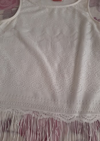 Dantel Detaylı Beyaz Püsküllü bluz - Görsel 3