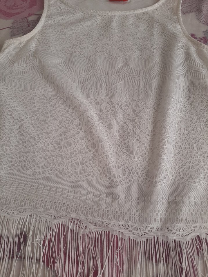 Dantel Detaylı Beyaz Püsküllü bluz - Görsel 3