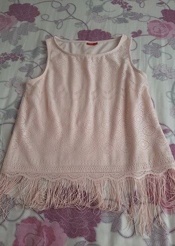 Diğer Püsküllü Dantel Detaylı Pembe Bluz