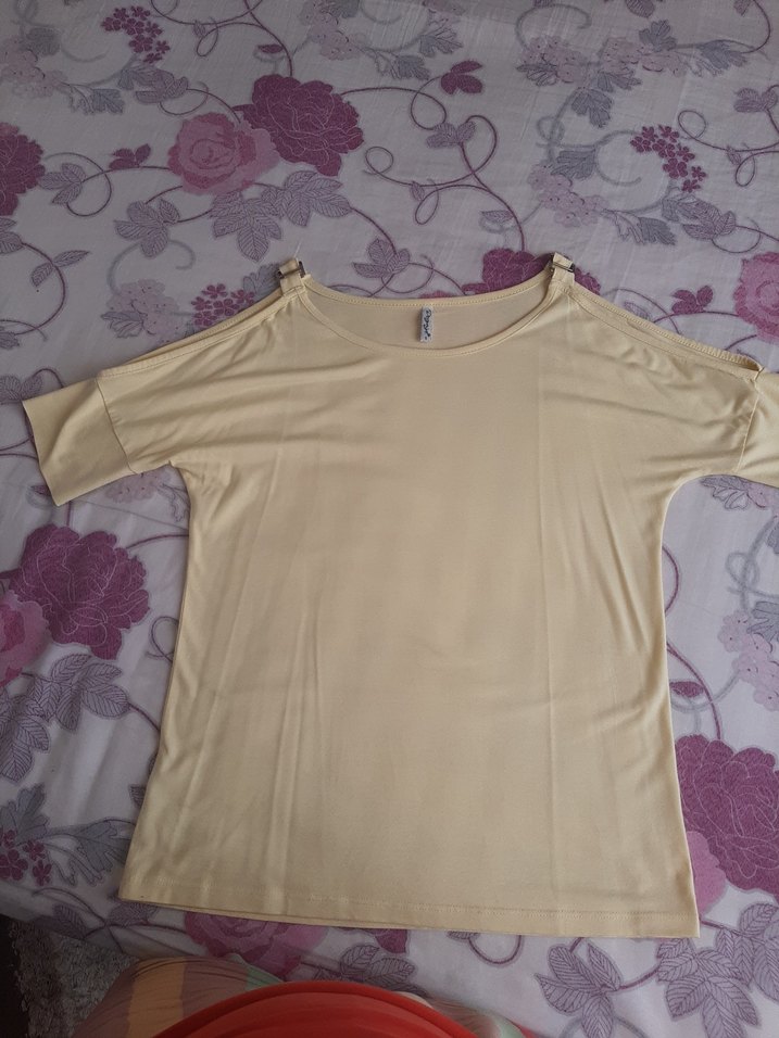 Sari Kadın Kısa Kollu Salaş Tişört - Görsel 2