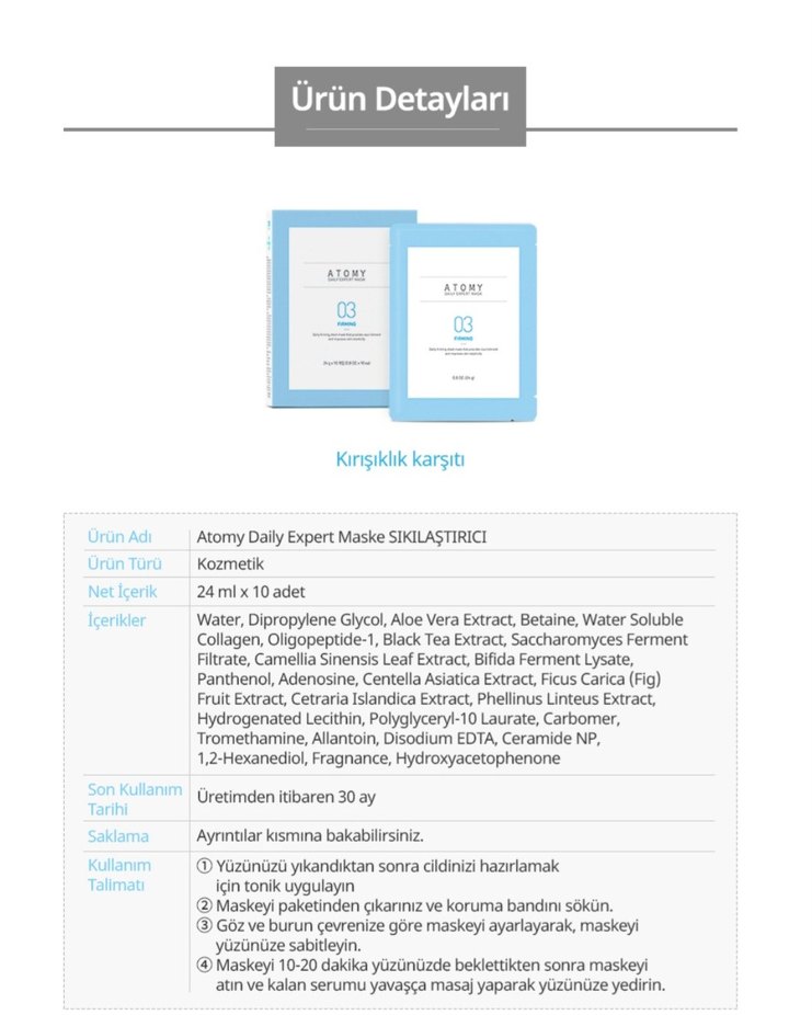 Atomy Daily Expert Sıkılaştırıcı Maske - Görsel 3
