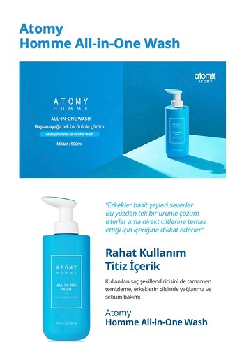 Atomy Homme All-in-One  Temizleyici 500ml - Görsel 3
