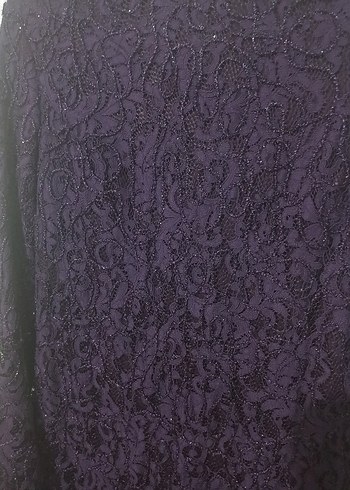 Uzun Kollu Dantel Mor Uzun Abiye Elbise - Görsel 6