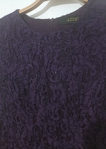 Uzun Kollu Dantel Mor Uzun Abiye Elbise - Görsel 5