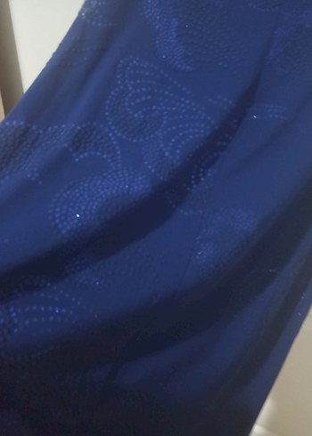 Lacivert pulpayet İşlemeli Uzun Abiye Elbise - Görsel 4