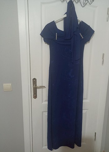 Lacivert pulpayet İşlemeli Uzun Abiye Elbise - Görsel 5