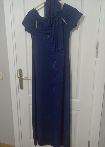 Lacivert pulpayet İşlemeli Uzun Abiye Elbise - Görsel 3