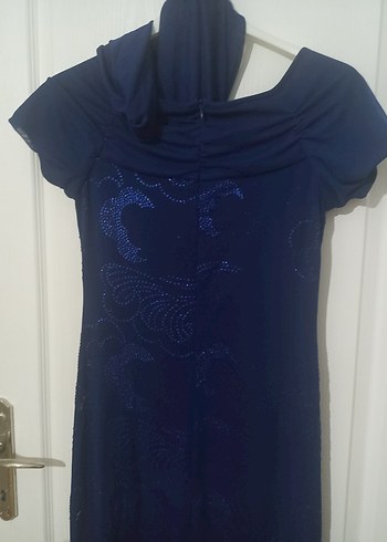 Lacivert pulpayet İşlemeli Uzun Abiye Elbise - Görsel 2