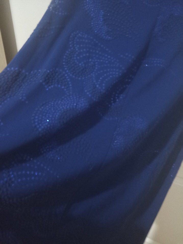 Lacivert pulpayet İşlemeli Uzun Abiye Elbise - Görsel 4