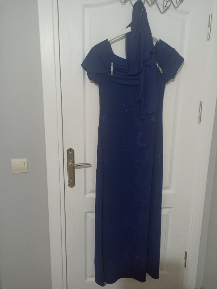 Lacivert pulpayet İşlemeli Uzun Abiye Elbise - Görsel 5