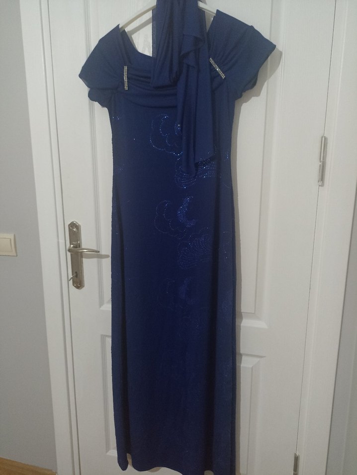 Lacivert pulpayet İşlemeli Uzun Abiye Elbise - Görsel 3