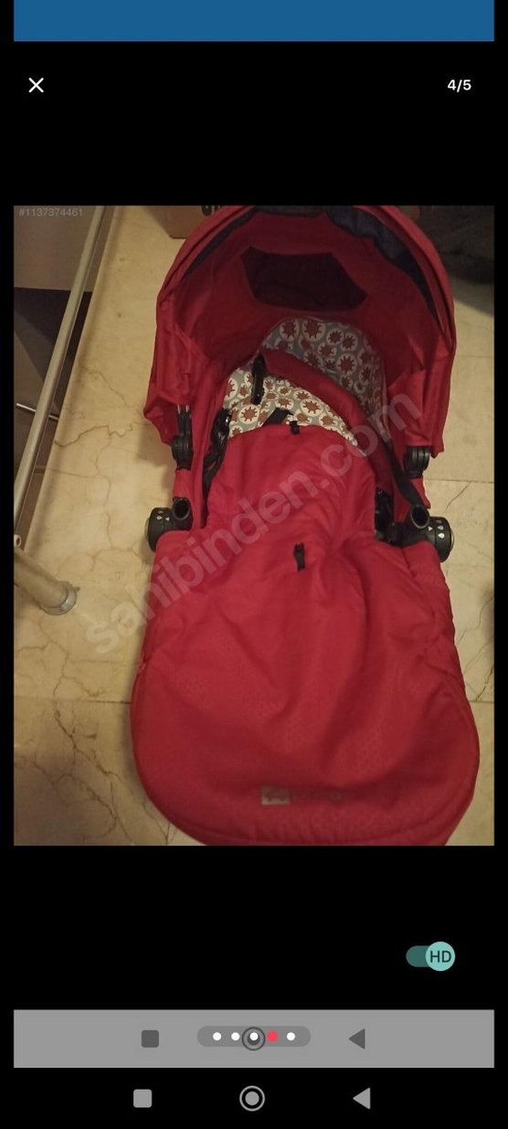 Kırmızı Bebek Arabası Gri Detaylı - Görsel 3