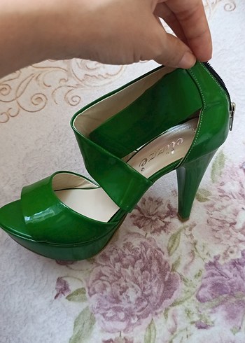 Yeşil Parlak Platform Topuklu Kadın Ayakkabı - Görsel 5
