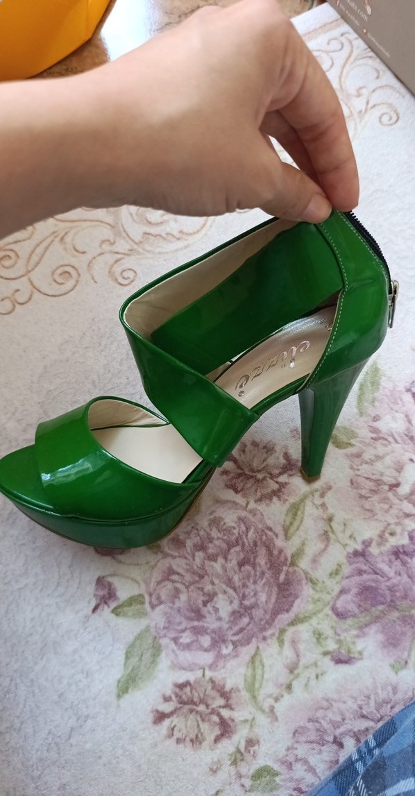 Yeşil Parlak Platform Topuklu Kadın Ayakkabı - Görsel 5
