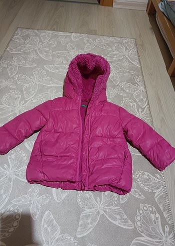 Kız Çocuk Kapüşonlu Pembe Fermuarlı Mont