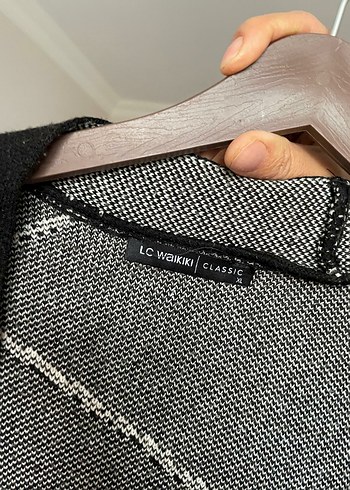 xl Beden siyah Renk Uzun Siyah Beyaz Desenli Örgü Hırka
