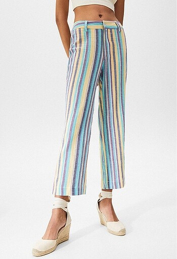 Pull and Bear pull&bear çizgili keten pantolon