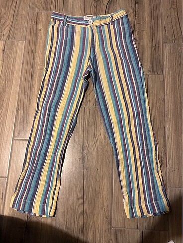 s Beden pull&bear çizgili keten pantolon