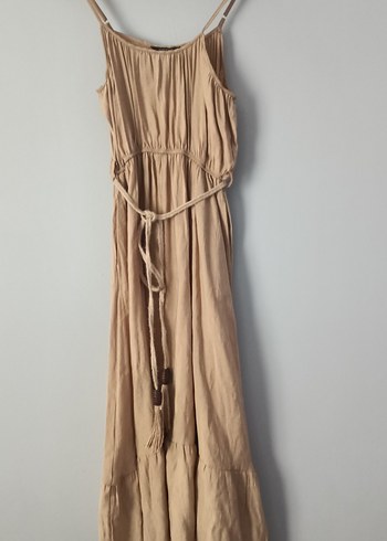 Camel renk, 38 beden, uzun, viskon Quzu marka elbise - Görsel 9