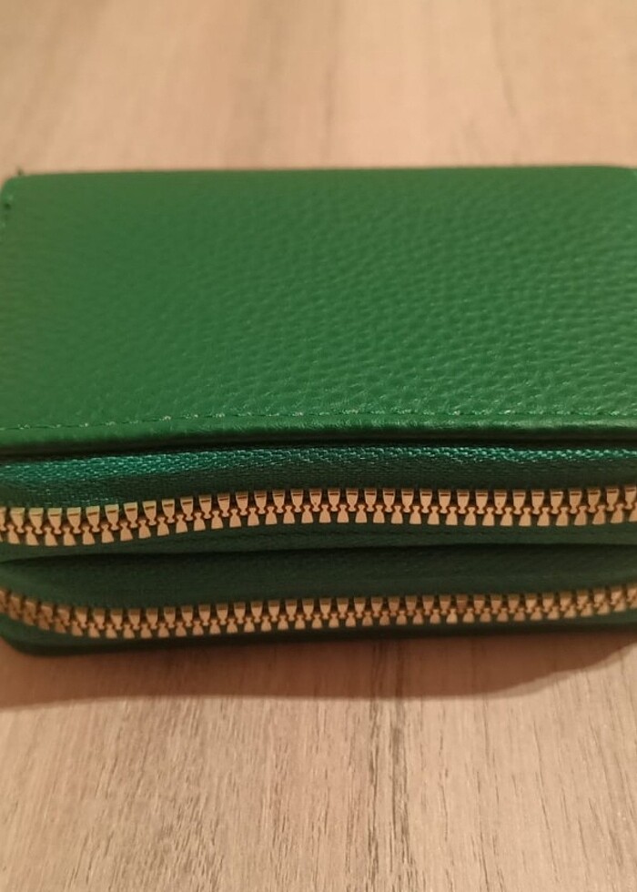 yeşil kadın cüzdan kartlık 2 fermuarlı - Görsel 3