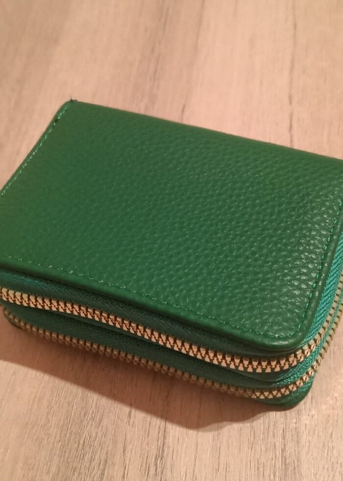 yeşil kadın cüzdan kartlık 2 fermuarlı - Görsel 4