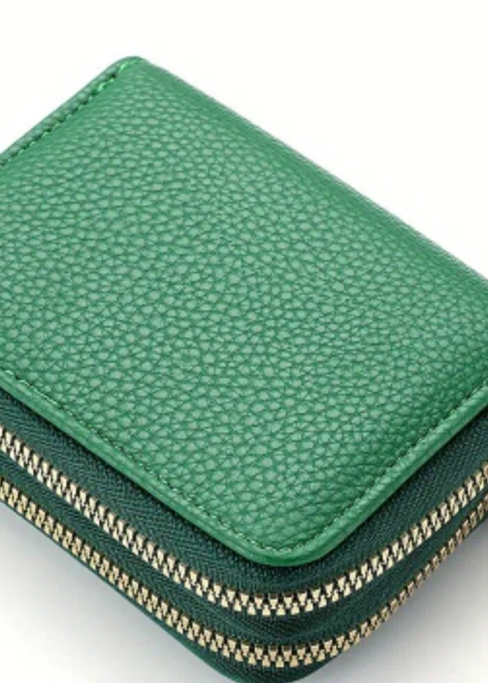 yeşil kadın cüzdan kartlık 2 fermuarlı - Görsel 5
