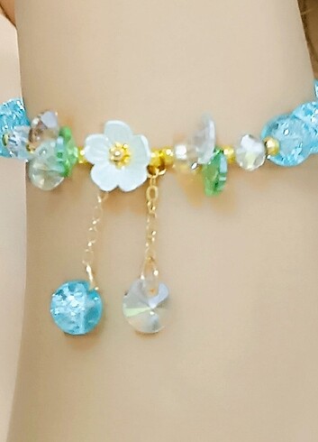 mavi kristal boncuk zarif şık bileklik - Görsel 6