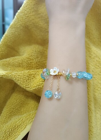 mavi kristal boncuk zarif şık bileklik - Görsel 9