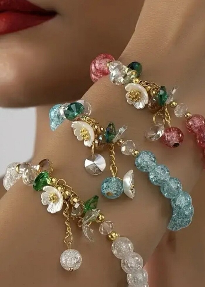 mavi kristal boncuk zarif şık bileklik - Görsel 2