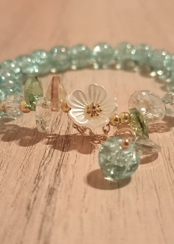 mavi kristal boncuk zarif şık bileklik - Görsel 5