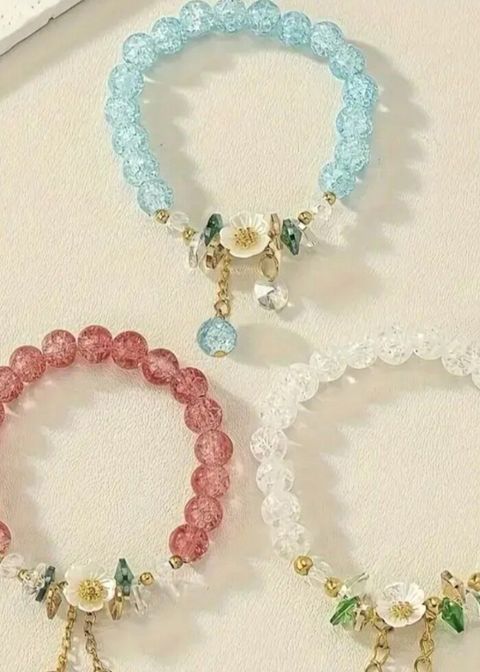 Beyaz kristal boncuk zarif şık bileklik - Görsel 3