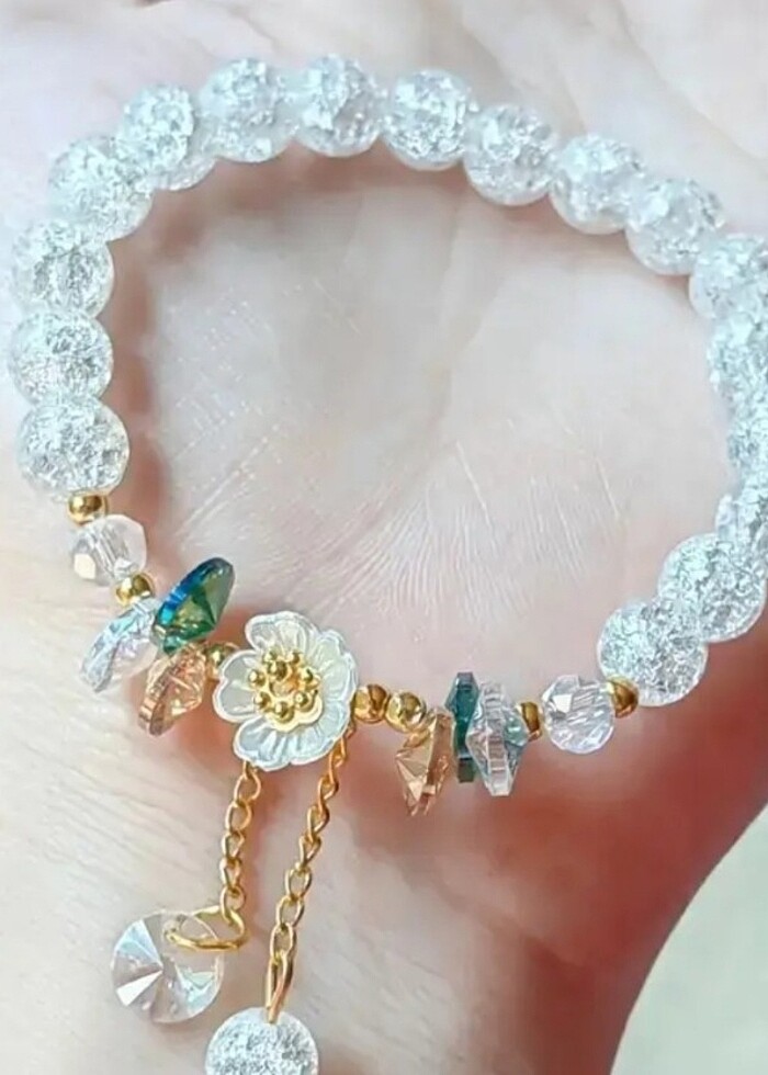 Beyaz kristal boncuk zarif şık bileklik - Görsel 2